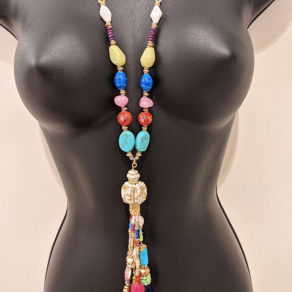 Chico's Multicolor Beaded Tassel Necklace - Picture 2 of 6
